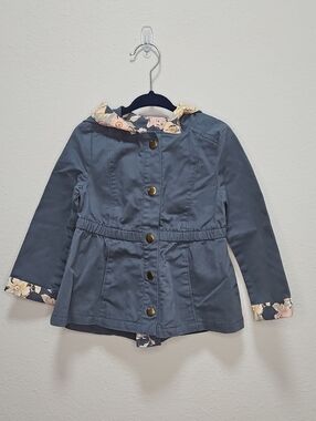 Max Studio Kids Girls' Floral-Trim Hooded Jacket - Blue 24 Months